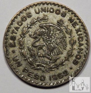 1962 Circulated Mexico Un 1 Peso 10% Silver.  0514 Asw 5 photo
