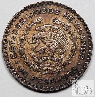 1962 Circulated Mexico Un 1 Peso 10% Silver.  0514 Asw 7 photo