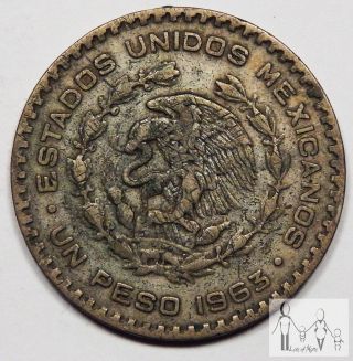 1963 Circulated Mexico Un 1 Peso 10% Silver.  0514 Asw 2 photo
