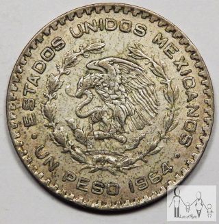 1964 Circulated Mexico Un 1 Peso 10% Silver.  0514 Asw 2 photo
