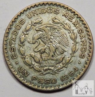 1964 Circulated Mexico Un 1 Peso 10% Silver.  0514 Asw 3 photo