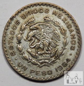 1964 Circulated Mexico Un 1 Peso 10% Silver.  0514 Asw 4 photo