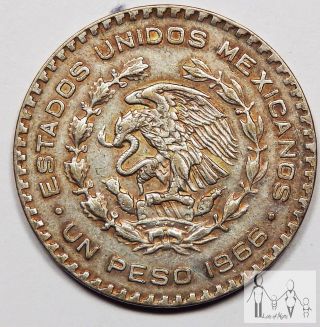 1966 Circulated Mexico Un 1 Peso 10% Silver.  0514 Asw 1 photo