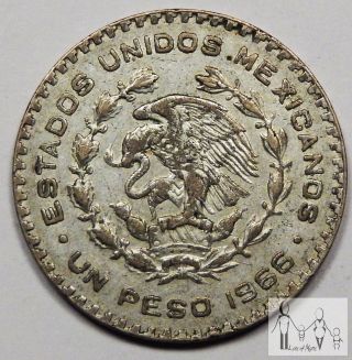 1966 Circulated Mexico Un 1 Peso 10% Silver.  0514 Asw 4 photo