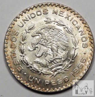 1966 About Uncirculated Au Mexico Un 1 Peso 10% Silver.  0514 Asw 5 photo