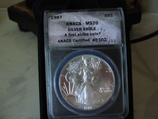 1987 $1 Anacs Ms - 70 Silver Eagle,  Flawless,  Extremely Rare First Strike Coin photo