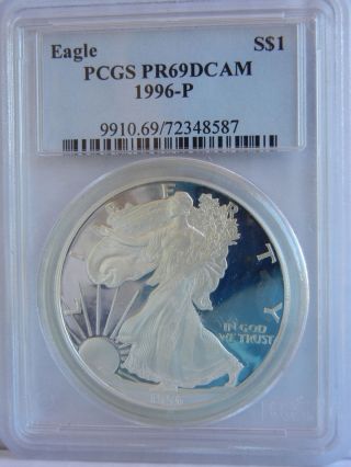 1996 - P $1 American Silver Eagle Pcgs Pr69 Dcam Proof 1 Oz photo