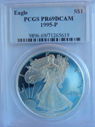 1995 - P $1 American Silver Eagle Pcgs Pr69 Dcam Proof 1 Oz photo