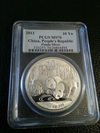 2013 Pcgs Ms70 China Silver 10y Panda,  People ' S Republic Of China Label photo