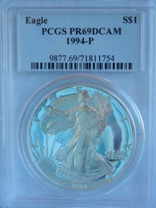 1994 - P $1 American Silver Eagle Pcgs Pr69 Dcam Proof 1 Oz photo