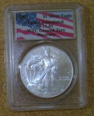2001 $1 Silver American Eagle Wtc Ground Zero Recovery Pcgs Gem Uncirculated Nor photo