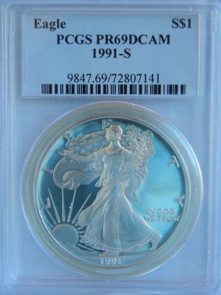 1991 - S $1 American Silver Eagle Pcgs Pr69 Dcam Proof 1 Oz photo