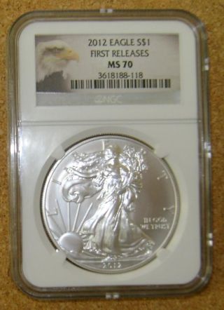2012 $1 Silver Eagle 1 Oz Fine Silver First Release Flawless Ngc Ms 70 Nors photo