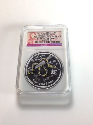 2013 - P $1 Australia Year Of The Snake Colorized - Ngc - Pf70 Ultra Cameo photo