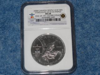 2008 Canada Maple Leaf Vancouver 2010 Olympics.  9999 Fine Silver Ngc Ms68 D2943 photo