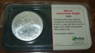 2004 Littleton American Silver Eagle 1 Troy Oz One Dollar Bu Coin One Ounce.  999 photo