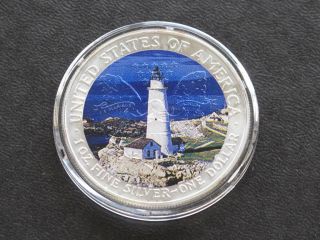 2006 Walking Liberty Silver Eagle Beach Lighthouse Colorized Overlay C1436l photo