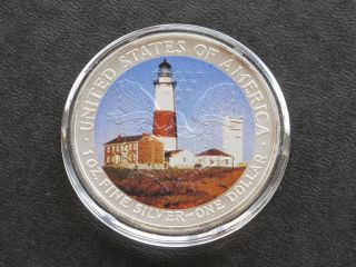 2004 Walking Liberty Silver Eagle Beach Lighthouse Colorized Overlay C1435l photo