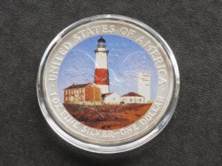 2004 Walking Liberty Silver Eagle Beach Lighthouse Colorized Overlay C1429l photo