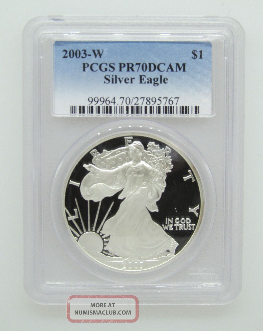 2003 - W $1 Pcgs Pr70 Dcameo (proof Silver Eagle). 999 1 Oz Bullion - $1