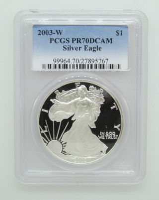 2003 - W $1 Pcgs Pr70 Dcameo (proof Silver Eagle).  999 1 Oz Bullion - $1 photo
