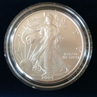 2004 American Eagle One Ounce U.  S.  Silver Dollar,  W/box & photo