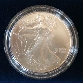 2000 American Eagle One Ounce U.  S.  Silver Dollar,  W/box & photo