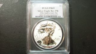 2011 P Silver Eagle 25th Anniversary Reverse Proof Pcgs Pr69 Bright Silver photo