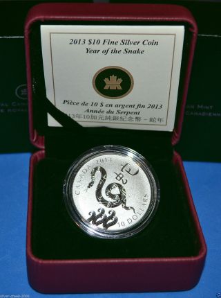 2013 Canada $10 Lunar Year Of The Snake 99.  99 Fine Silver Coin photo