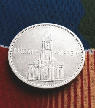 Extra Rare 1934 A Ww2 5 Mark 90% Silver German Garrisonkirche 3rd Reich Coin photo
