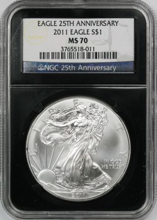 2011 Silver Eagle Ms 70 $1 Ngc Black Retro Slab 25th Anniversary photo
