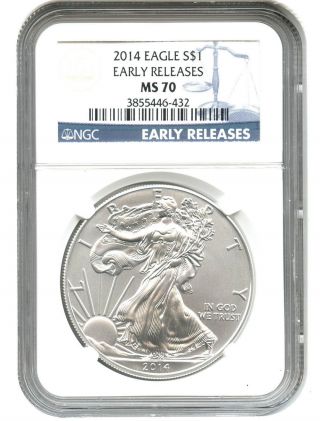 2014 Silver Eagle $1 Ngc Ms70 (early Releases) American Eagle Silver Dollar Ase photo