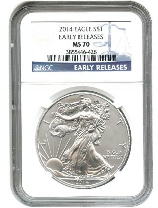 2014 Silver Eagle $1 Ngc Ms70 (early Releases) American Eagle Silver Dollar Ase photo