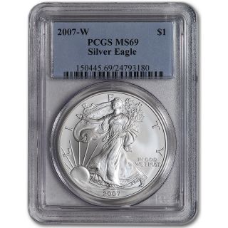 2007 - W American Silver Eagle Uncirculated Collectors Burnished Coin - Pcgs Ms69 photo