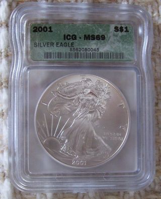 2001 American Eagle Silver Dollar - One Troy Ounce - Icg - Ms69 photo