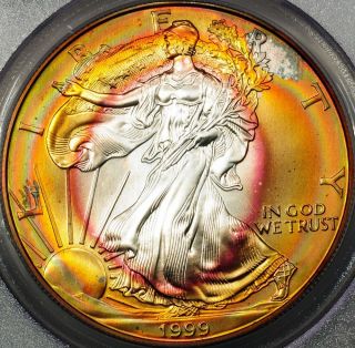 1999 Pcgs Ms67 Ase - Neon Rainbow Target Tone Color Monster 1 photo