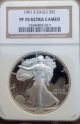 1991 - S $1 Ngc Pf - 70 Ucameo Proof Silver Eagle Rare Contrast Low Population Silver photo 5