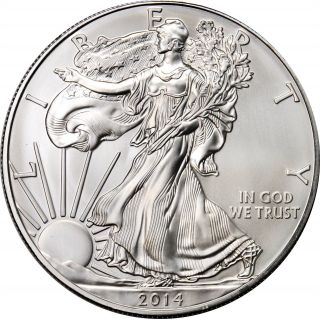 2014 Silver American Eagle Uncirculated $1 Oz.  999 Fine Bullion Dollar Ounce Unc photo