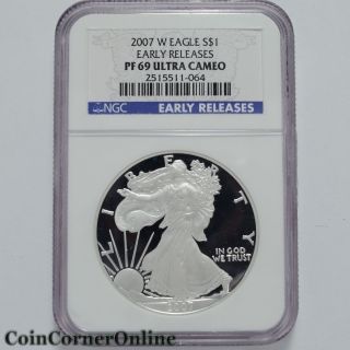 2007 - W U.  S.  One Dollar Silver Eagle Ngc Early Release Pr69 Ultra Cameo (slx701) photo