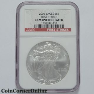 2006 U.  S.  One Dollar Silver Eagle First Strick Gem Unc (slx656) photo