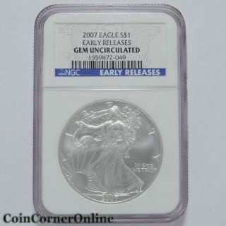 2007 U.  S.  One Dollar Silver Eagle Early Release Gem Unc (slx660) photo