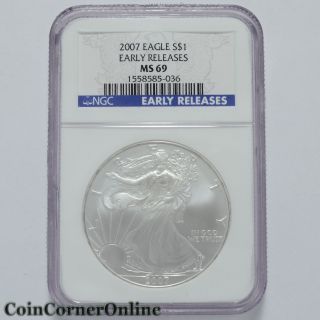 2007 U.  S.  One Dollar Silver Eagle Ngc Early Release Ms69 (slx703) photo