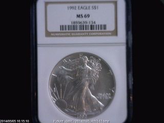 1992 Eagle S$1 Ngc Ms 69 American Silver Coin 1oz photo