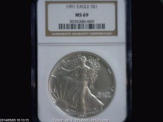 1991 Eagle S$1 Ngc Ms 69 American Silver Coin 1oz photo