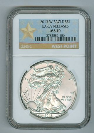 2013 Silver Eagle+ West Point+ Ms 70 + Ngc + Early Releases + photo