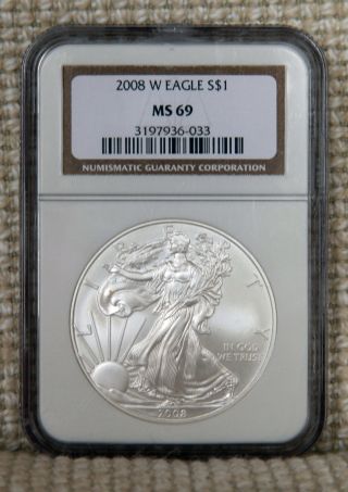 2008 - W Burnished Ms69 American Silver Eagle Ase Ngc - - S&h photo