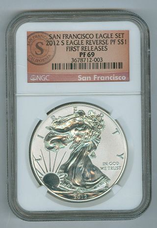 2012 Proof Silver Eagle Reverse + Pf 69+ Ngc+ Early Releases + photo