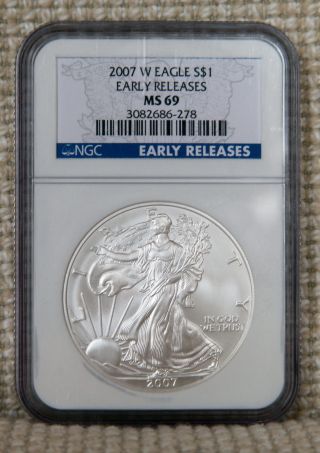 2007 - W Burnished Ms69 Early Releases American Silver Eagle Ase Ngc - - S&h photo