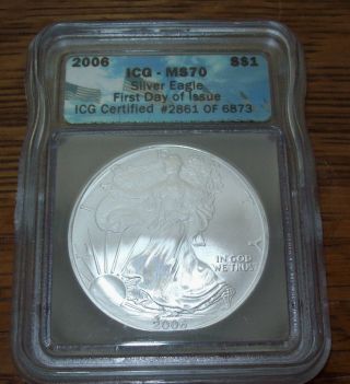 2006 Icg Ms70 American Silver Eagle 1 Troy Oz One Dollar Coin First Day Issue photo