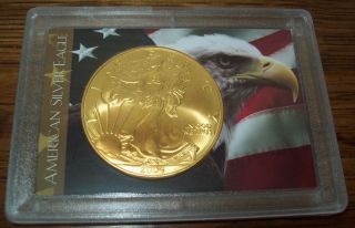2004 24k Gold Plate American Silver Eagle 1 Troy Oz One Dollar Coin U.  S.  Flag photo
